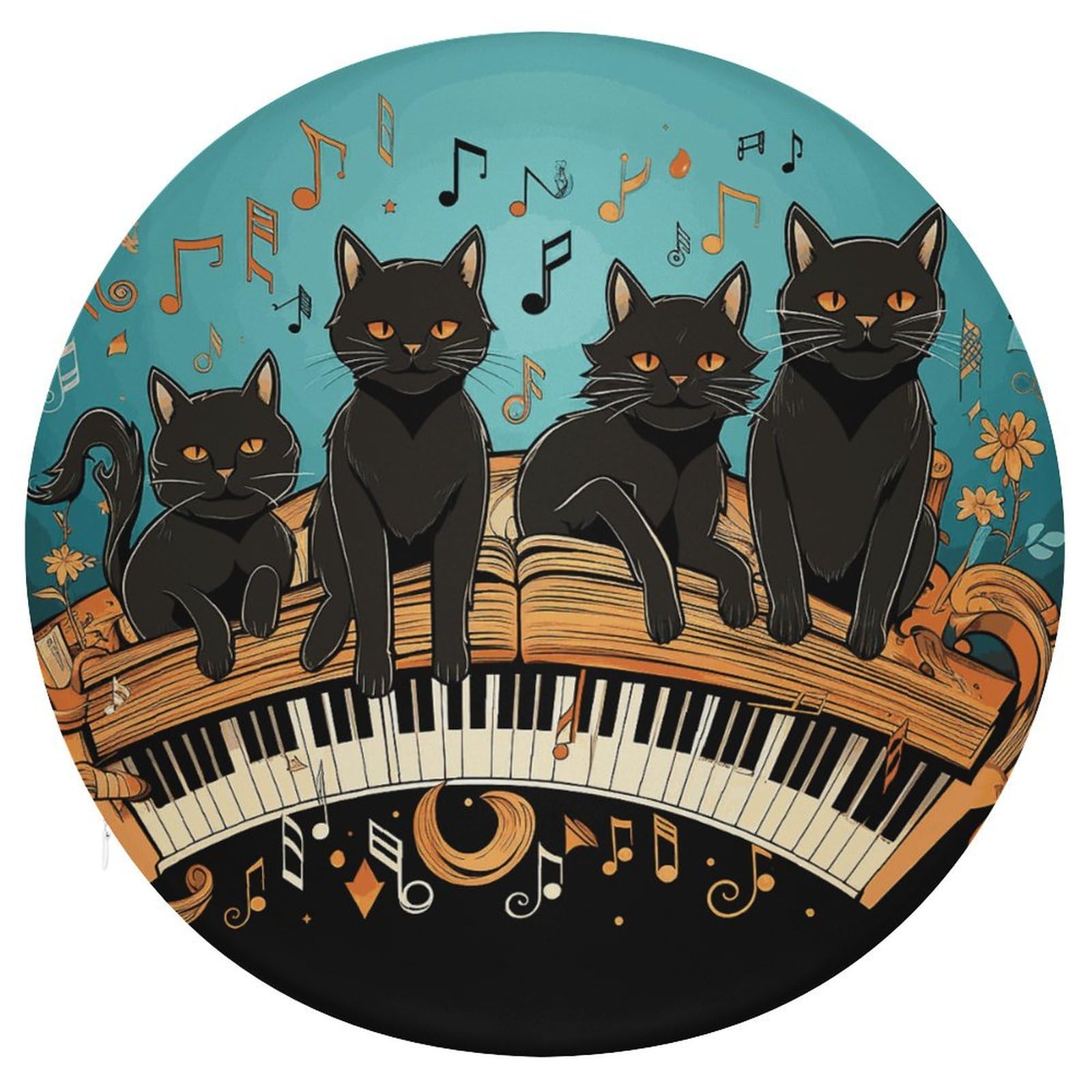 Coussin de chaise rond en mousse mémoire de forme assise salon galette de chaise design chat noir