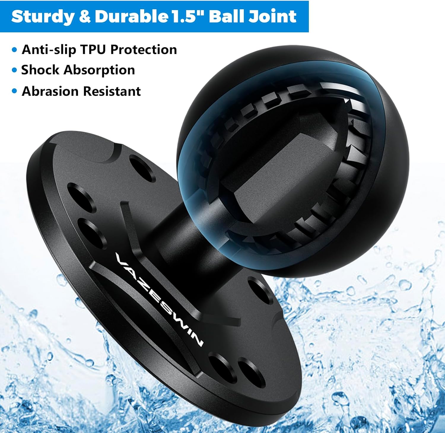 VAZESWIN 2 PCS 1.5" Ball Mount with Aluminum Alloy Round Plate, Universal Electronic Device Mounting Base with AMPS Holes for Garmin, Lowrance, Humminbird, for RAM Mounts C Size Double Socket Arms