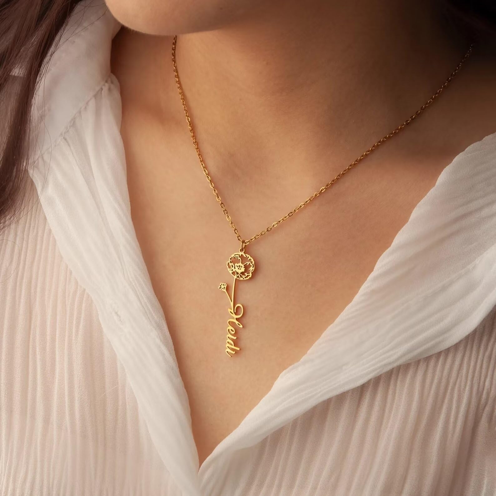 Collana con nome personalizzato con fiore di nascita - Collana per la festa della mamma - Collana di fiori di nascita con nome - Collana per le donne Regalo per la nuova mamma
