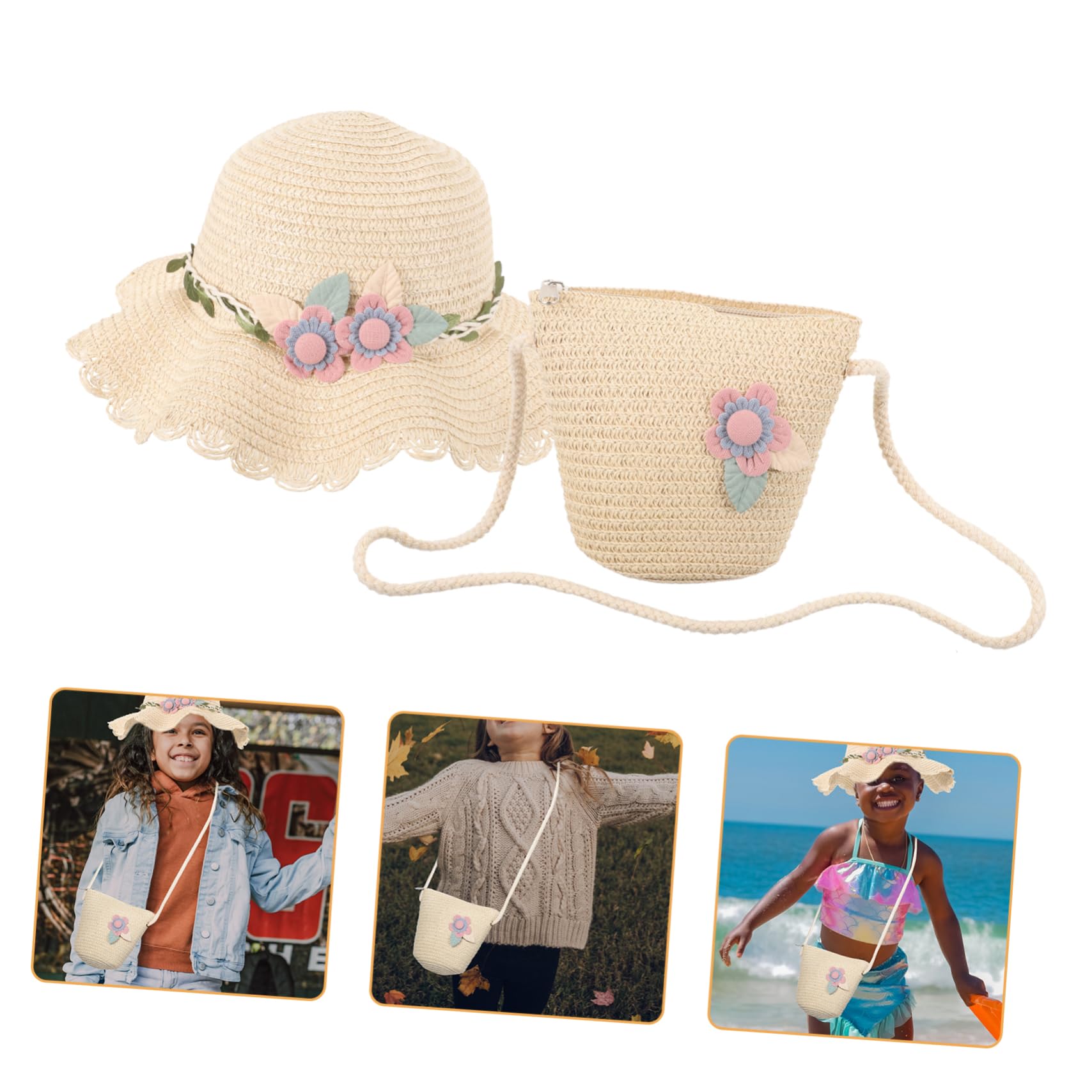 Healvian Strandhut Für Mädchen Sombrero De Mädchen Hüte Babymützen -mädchen-Hut Sonne Sommer Strandhüte Bucket Hats Für Mädchen Sommerhüte Für Baumwolle Tasche Stroh