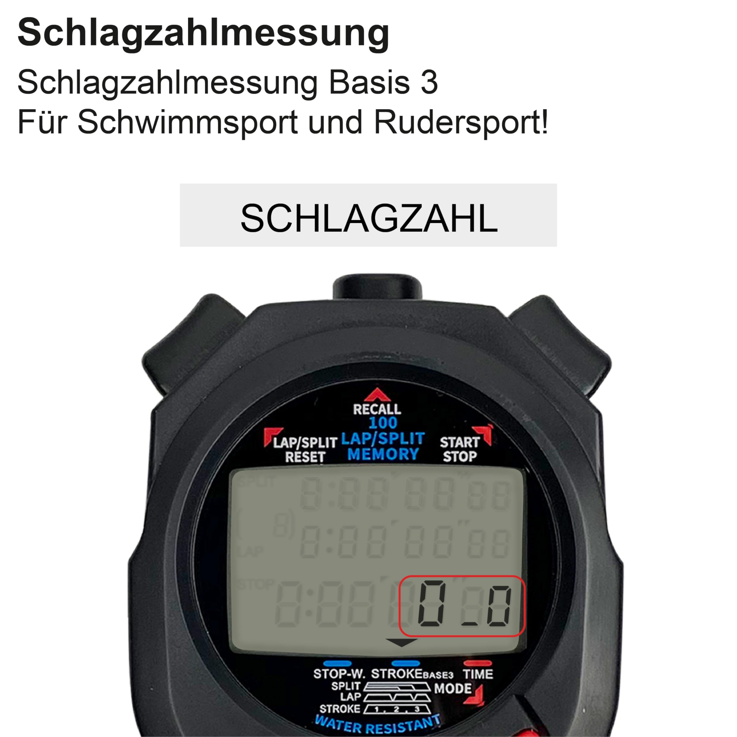 Stoptec Cronometro 495 | Display a 3 righe | 100 Memoria | Misurazione della frequenza della corsa | Ora e data | Antispruzzo | Facile sostituzione della batteria