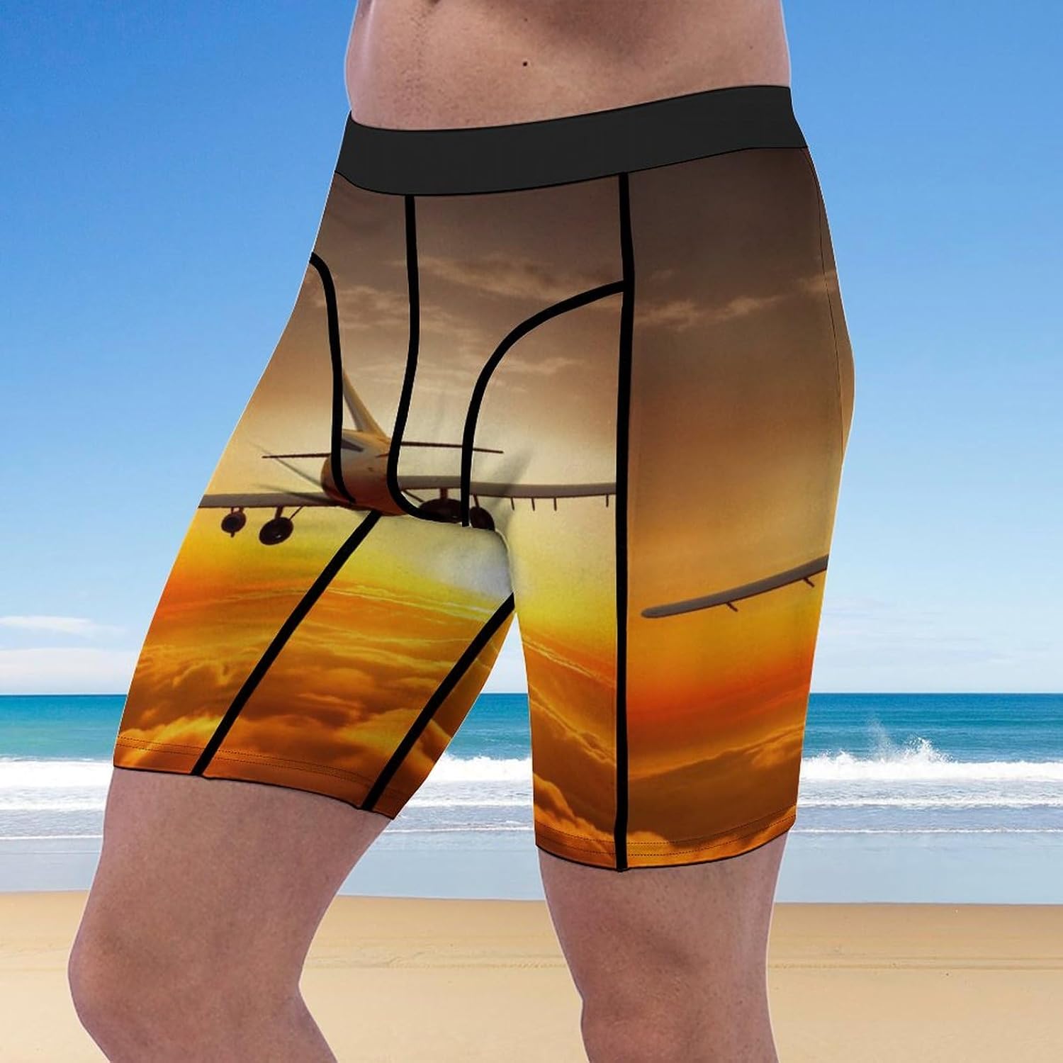Aircraft Plane at Sunset Compression Shorts Men Spandex Sport Shorts Workout Performance Baselayer Underwear