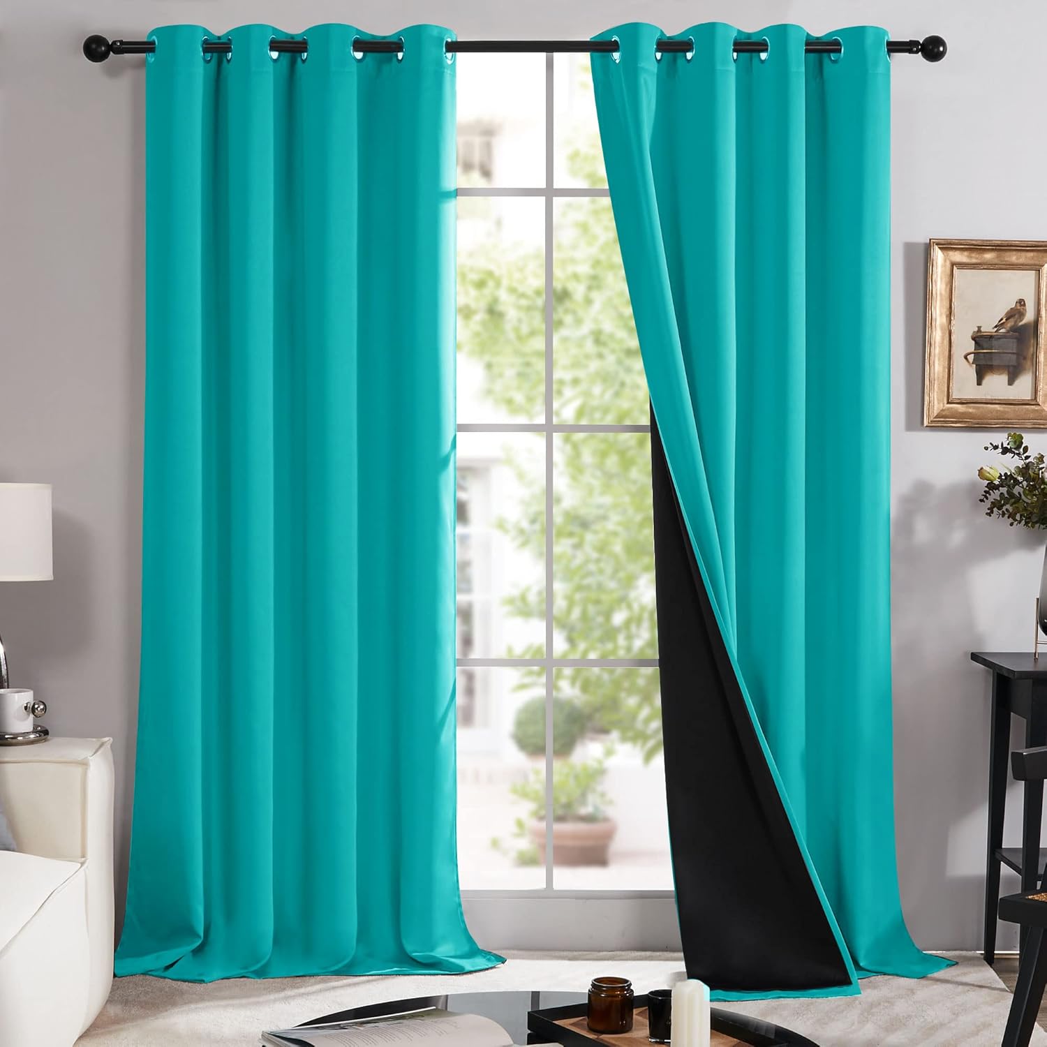 Deconovo 100% Blackout Curtains - 2 Layers, Thermal Insulated, Noise-Reducing Drapes - Bedroom, Nursery, Home Theater - Energy-Efficient & Oeko-TEX Certified - Teal Blue, 52W x 84L Inch
