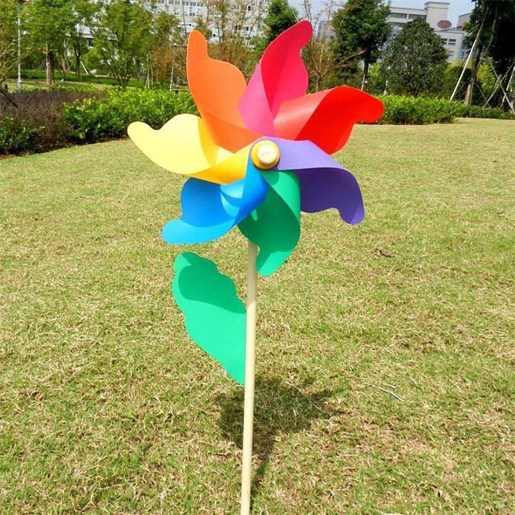 POFET Girandola dell'arcobaleno, giocattoli del bambino del mulino a vento ornamenti del giardino dell'iarda del prato inglese Spinner variopinto del vento del bastone di legno all'aperto