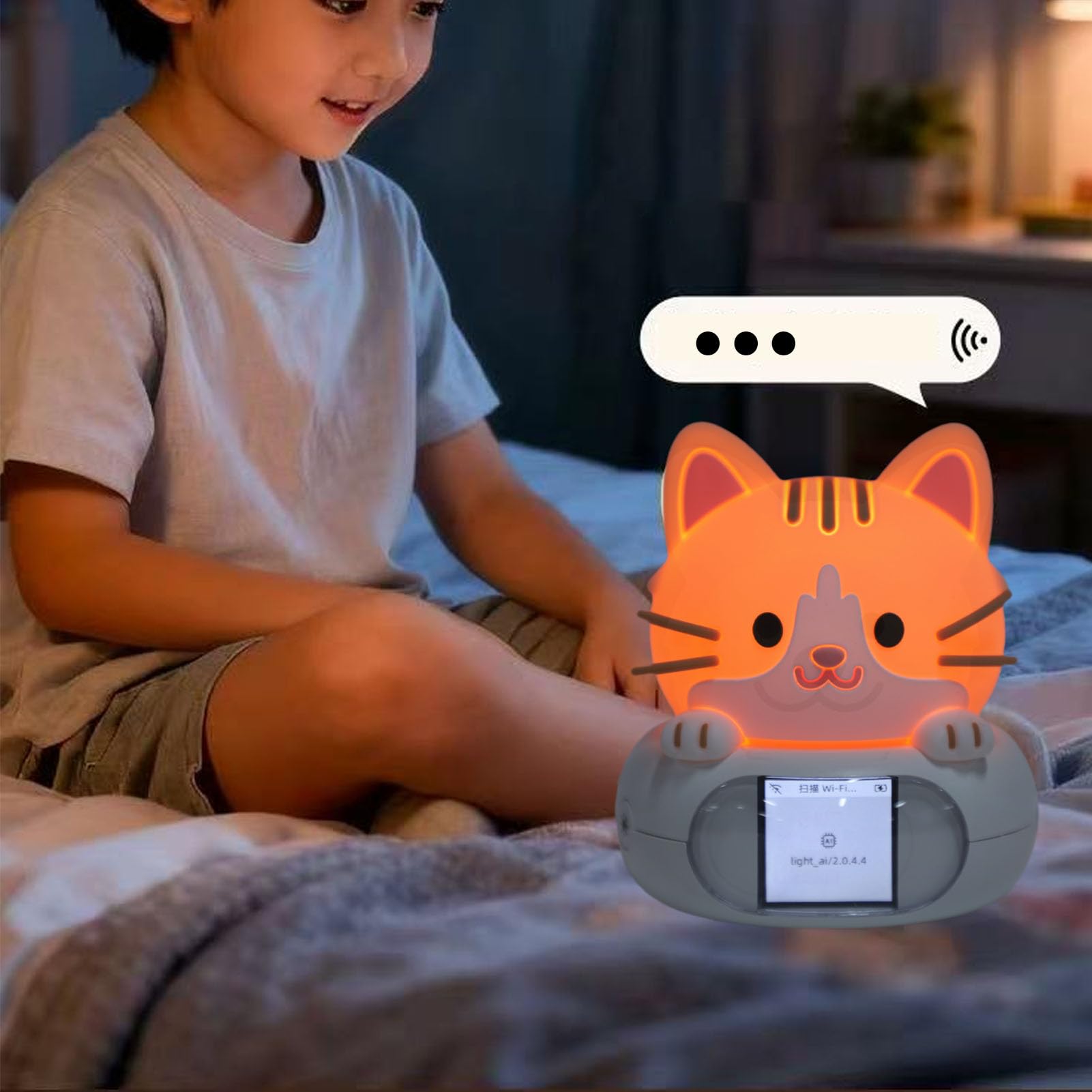 Fafeicy AI Desk Robot Companion, PC Silicone Smart Chat Talking Desktop Robot con Schermo LCD WiFi Controllo Vocale Luce Notturna, 800mAh per Bambini Comodino da Scrivania Apprendimento (Gatta)