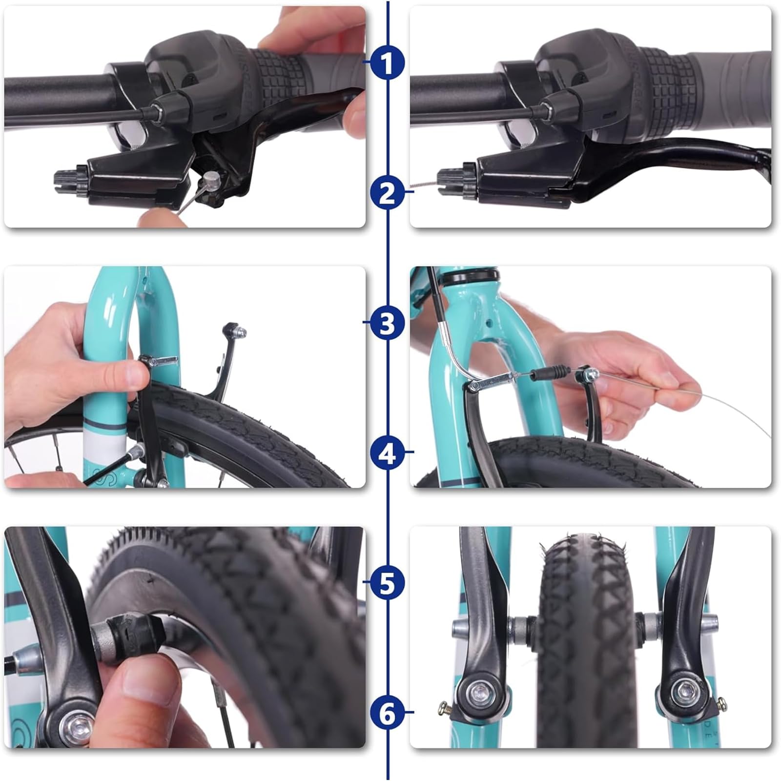 Kit Freni Bici V-Brake Completo con Leve Freno, Cavi Freno Anteriore 75 cm e Posteriore 175 cm, Pattini Freno e Accessori, Set Universale per MTB e Bici da Strada