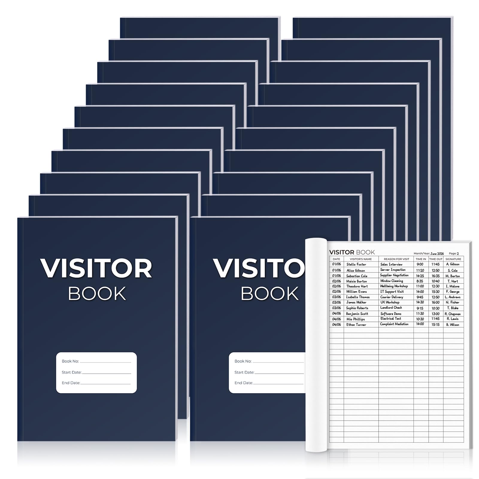20PCS Visitor Log Book Visitors Book Sign in and Out 8.3 × 11.7in Visitors Register 64 Page with 2112 Entry Spaces Guest Address Book 80 GSM Paper for Business Office School Events Blue
