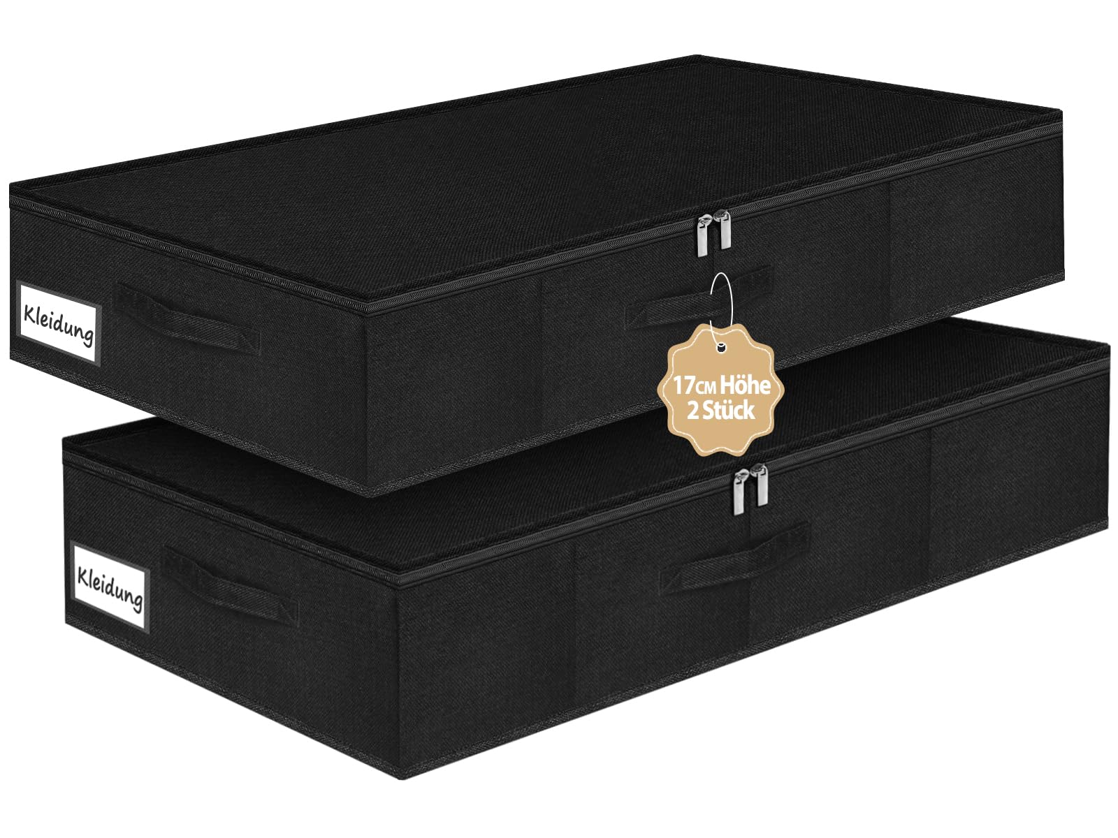 JUPELI Pack of 2 Foldable Underbed Storage Boxes, Sturdy, 50 L Underbed Storage Box, Clothes Storage, Blanket Organiser, Storage Container with Handle for Blankets, Clothes, Quilts (Black2)