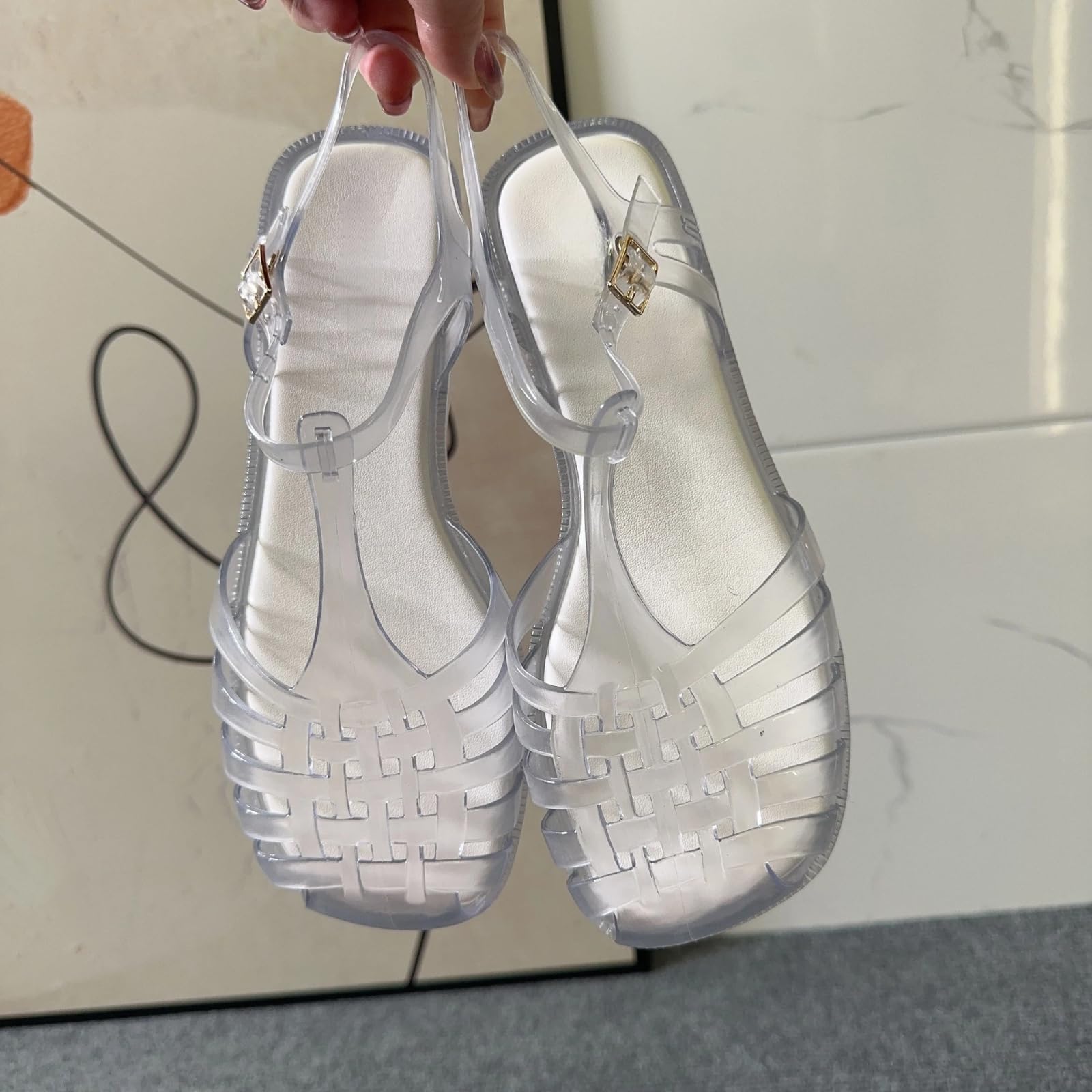 RXZCHH Sandalias Planas Romanas con Punta Cuadrada para Mujer, Zapatos de gelatina calados, Sandalias Informales de Verano para Playa, Talla única pequeña (púrpura, 39)