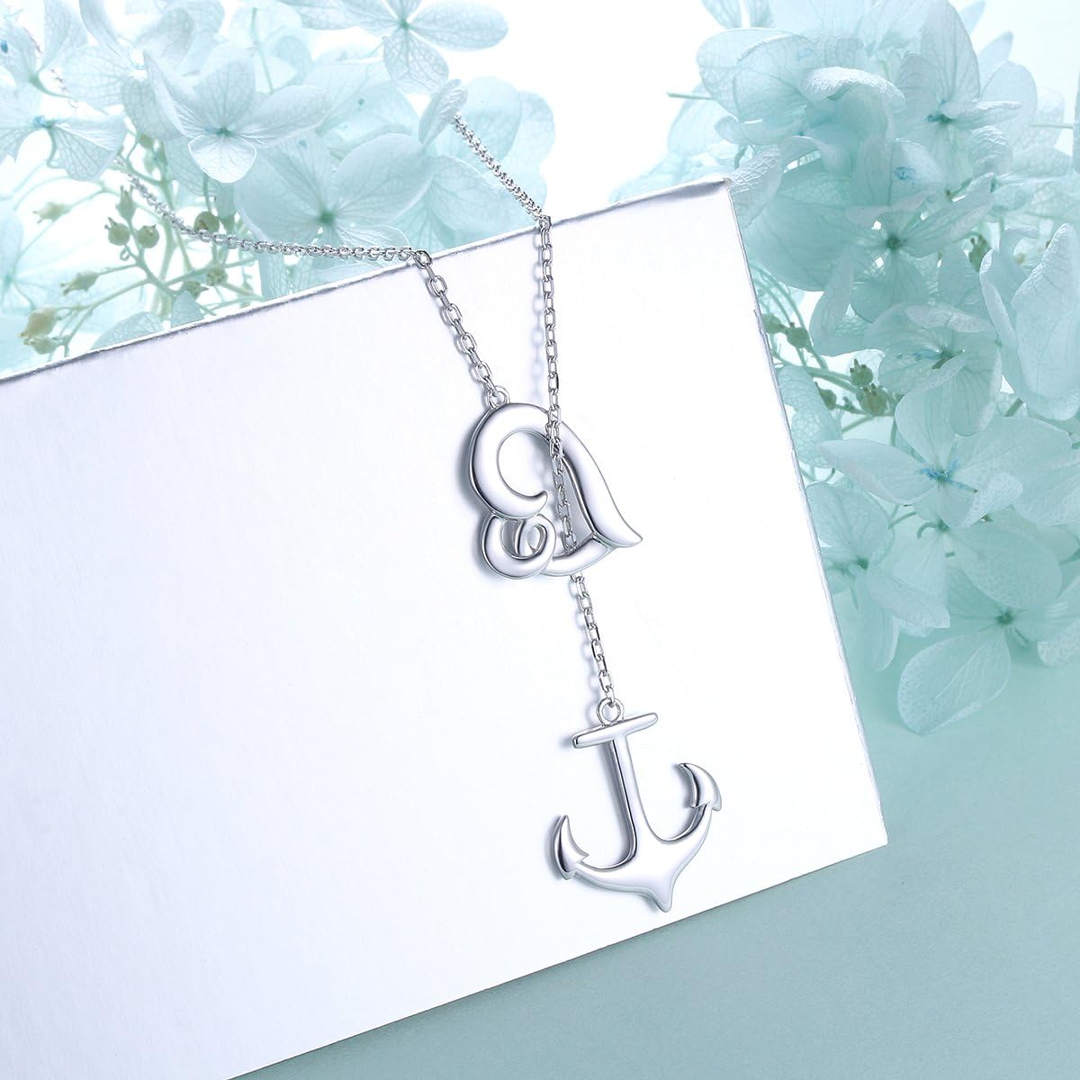 S925 Sterling Silver Anchor and Waves Lariat Y Shaped Necklace for Women Adjustable Beach Jewelry Gift