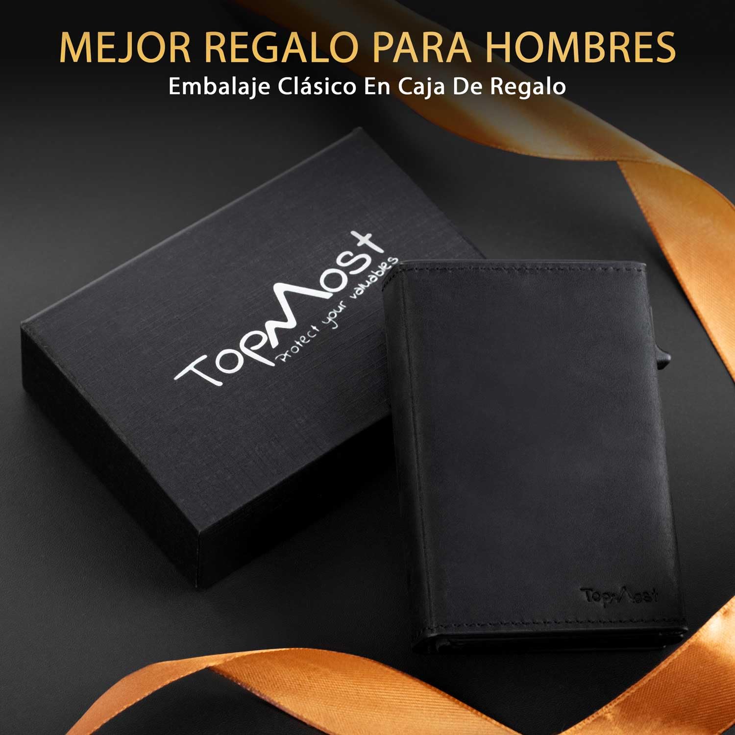 TopMost Cartera desplegable de Cuero Genuino para Hombre, Tarjetero de crédito, billeteras Ridge con Bloqueo RFID para Hombres con Ventana de identificación, Delgada, Minimalista, Capacidad de 5-9