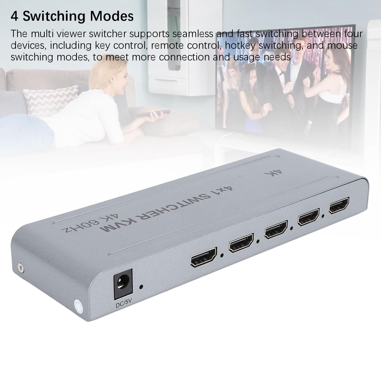 HDMI 4 in 1 Uscita 4K 60 Hz, Splitter HDMI Senza Interruzioni con Telecomando, Selettore Switcher HDMI a 4 Porte, USB 2.0, Supporto per DTS HD, per TrueHD, per DTS, (Spina