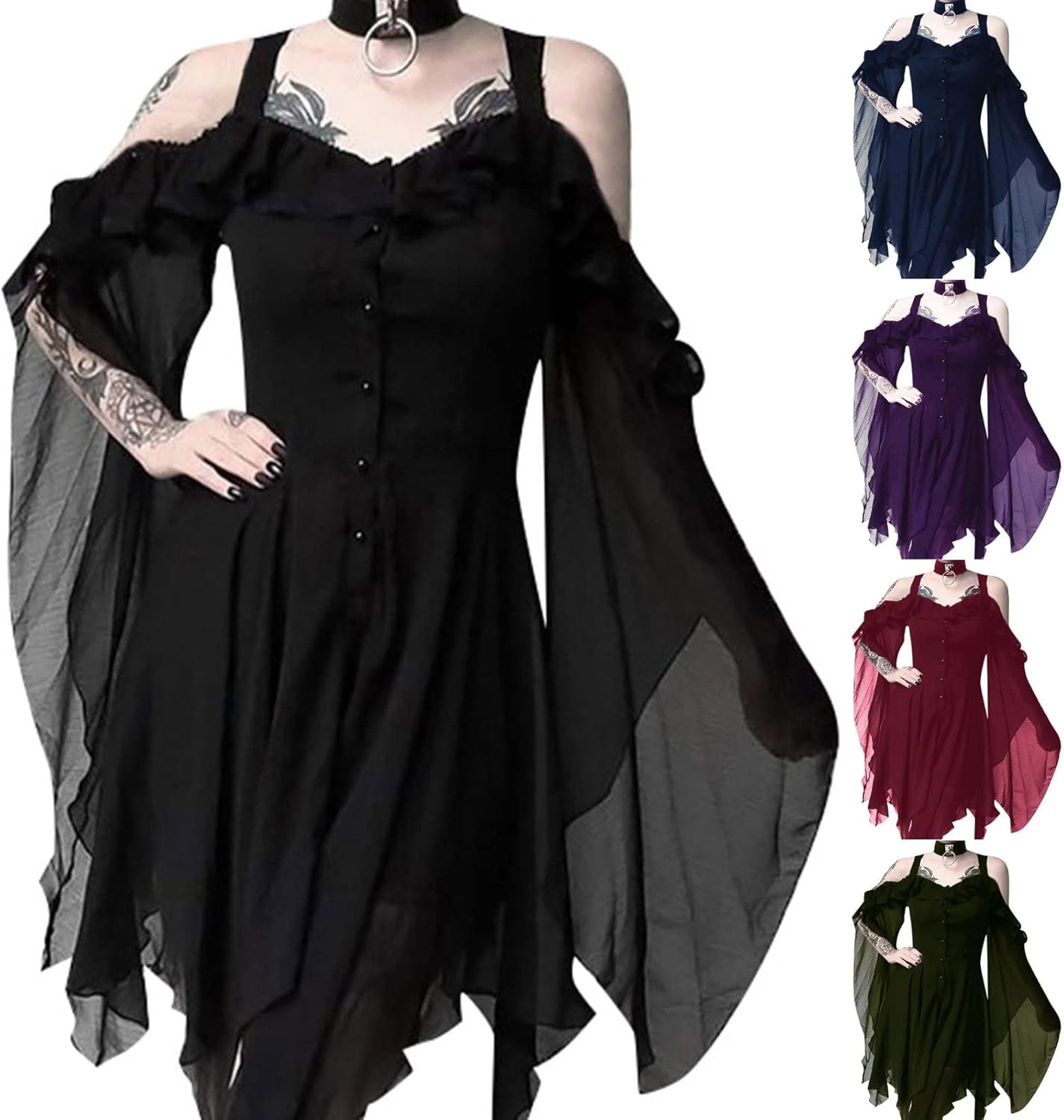 Renaissance Costume Women Medieval Corset Dress Puff Sleeve Fairy Dress (HD591 - Image 6