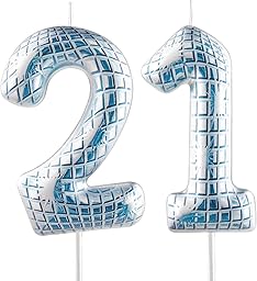 Funny Disco Themed Birthday Candles, Number 21 Retro Disco Mirror Ball Candle Cake Topper Decorations, Dance Party Supplies, 18th 21th 30th 40th 50th 60th Birthday Gifts for Him Her Disco Lovers