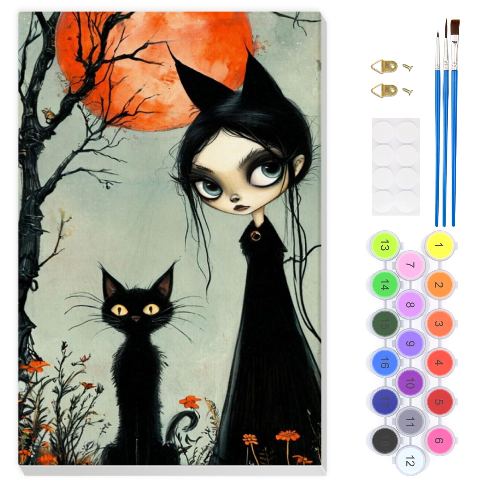 EOBROMD Black Cat Paint by Numbers for Adults with Frame, Gothic Catwoman Paint by Numbers Kits, DIY Color Oil Painting Acrylic Easy Painting by Numbers for Gift Home Wall Decor (8x12inch)