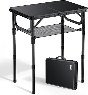 Anbte Folding Camping Table with Storage Net - Adjustable Height Aluminum Picnic Table 24x16in, Lightweight Portable for Outdoor Travel