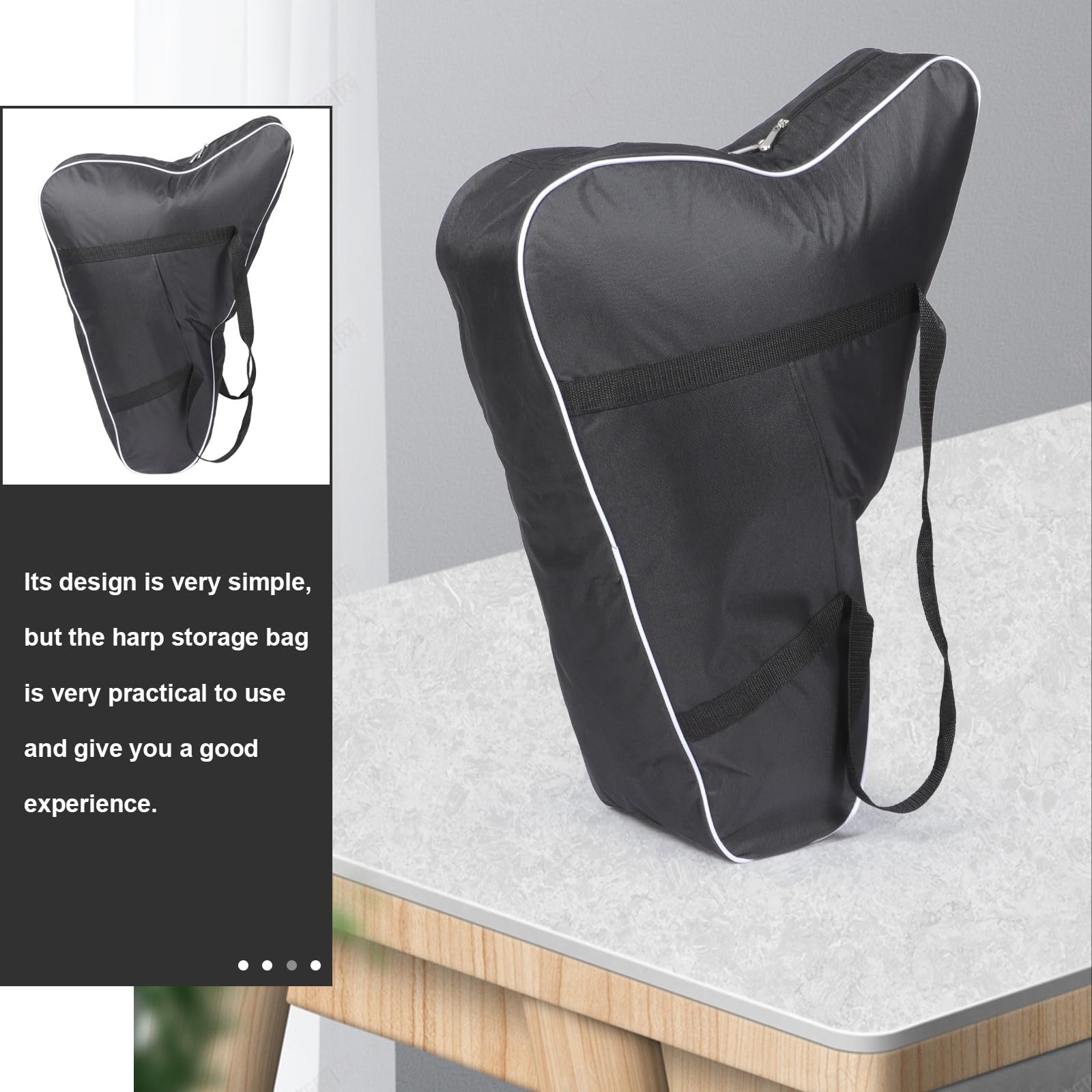 Paquet Doublure Souple pour Harpe et Lyre Noir en Tissu Oxford et Poignée Simple Étui de Rangement Pratique pour Instrument de Musique Portable