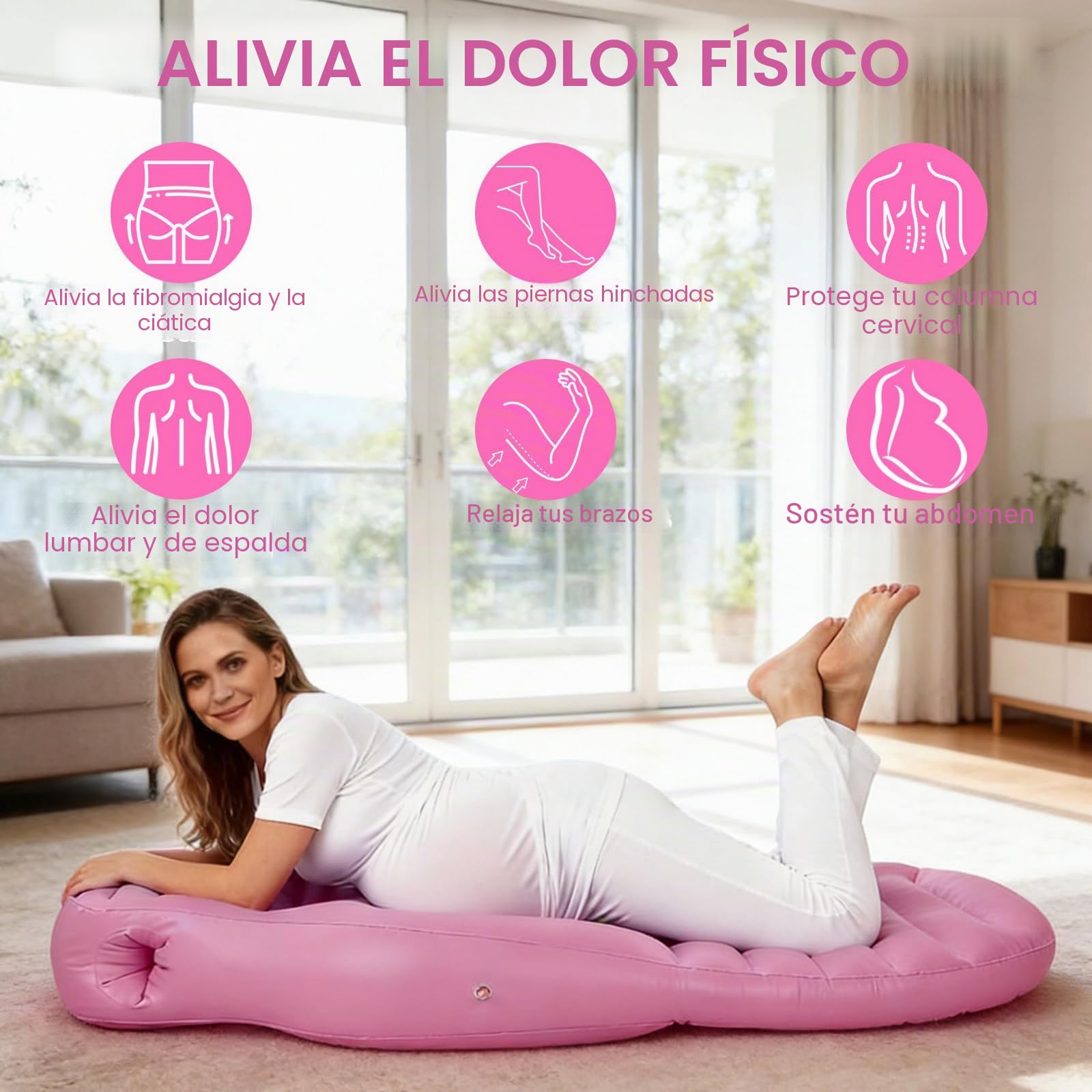 Almohada Inflable para El Embarazo, Almohada de Maternidad con Orificio para El Abdomen, Colchoneta de Yoga con Agujero, Cojin Embarazada PVC Espesante para Soporte Corporal Completo, Pink