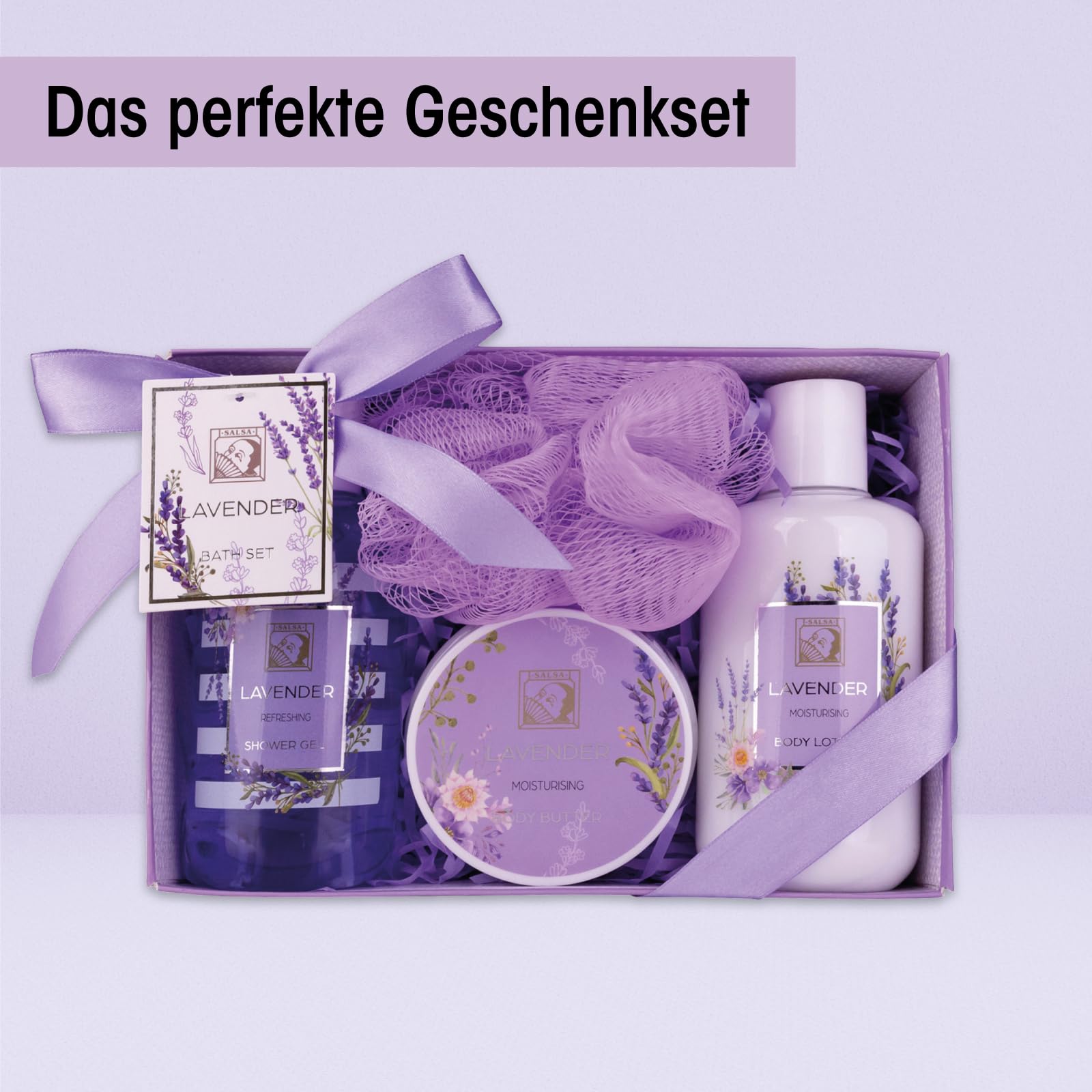 Accentra - LAVENDEL Shower Set for Women in Cute Box - 4 Piece Shower Set with Shower Gel, Body Lotion, Body Butter and Net Sponge - Valentine's Day Gift for Mother's Day — view 2
