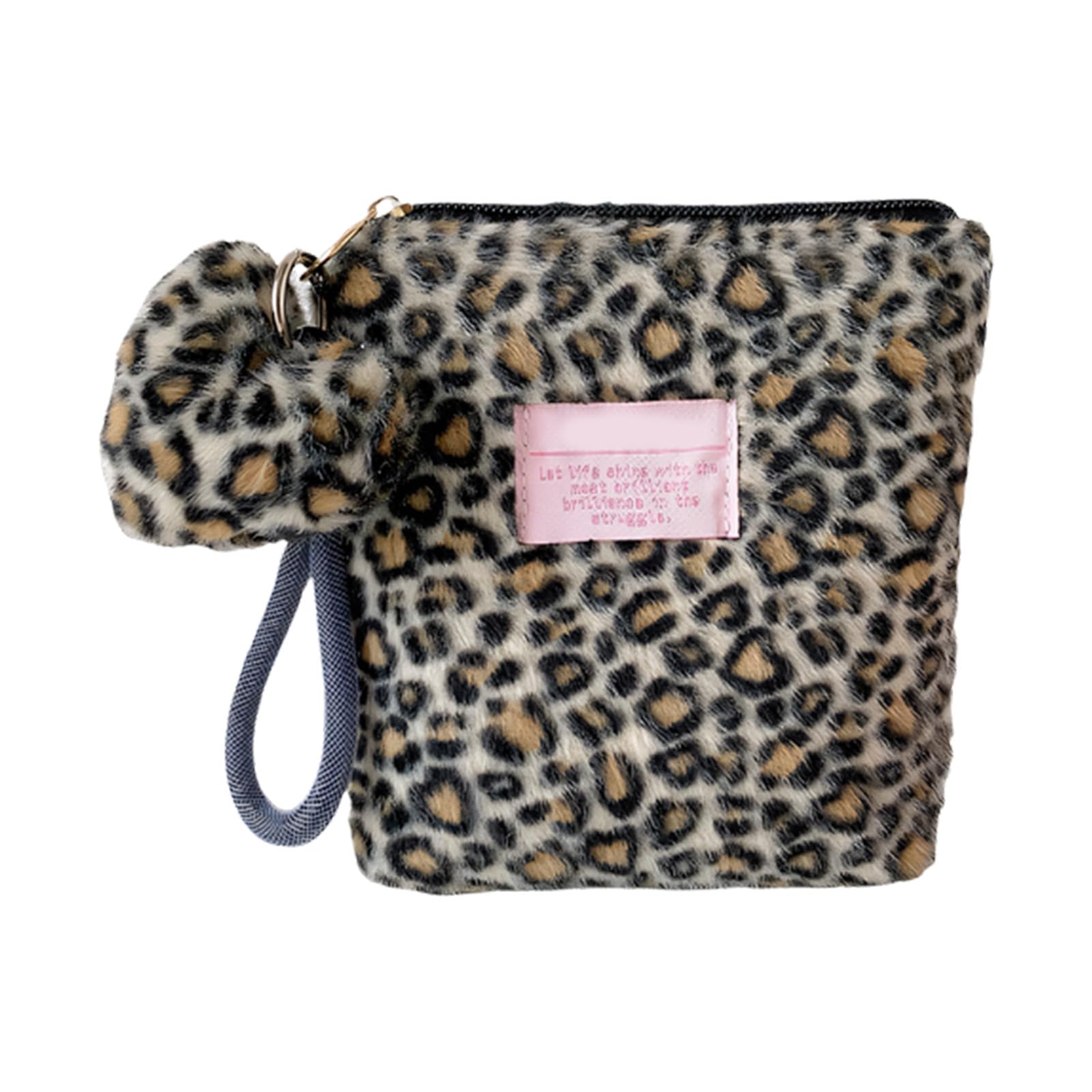 Tsophreniq Plush Animal Print Cosmetic Bag Compacts Carrying on Essential Holder for Purse or Backpacks Leopards Pattern Makeup Pouches