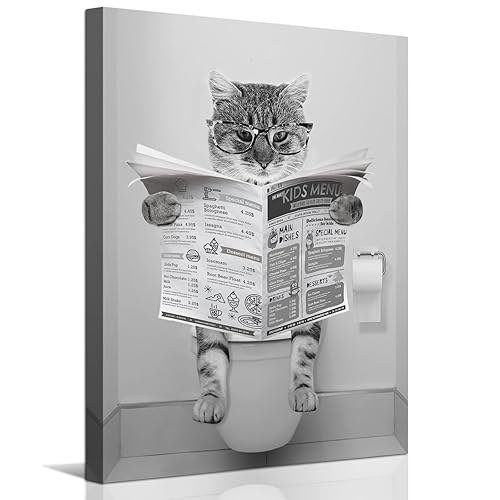 Funny Cat Canvas Wall Art Black and White Picture Prints