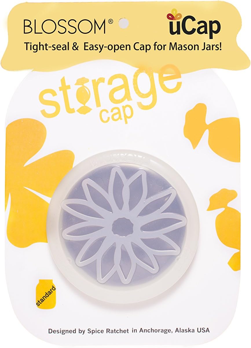 Blossom Mason and Canning Jar Storage Lid Cap, Silicone, For Standard Size Mason Jars, 3.5-Inches; Clear; 1 Lid
