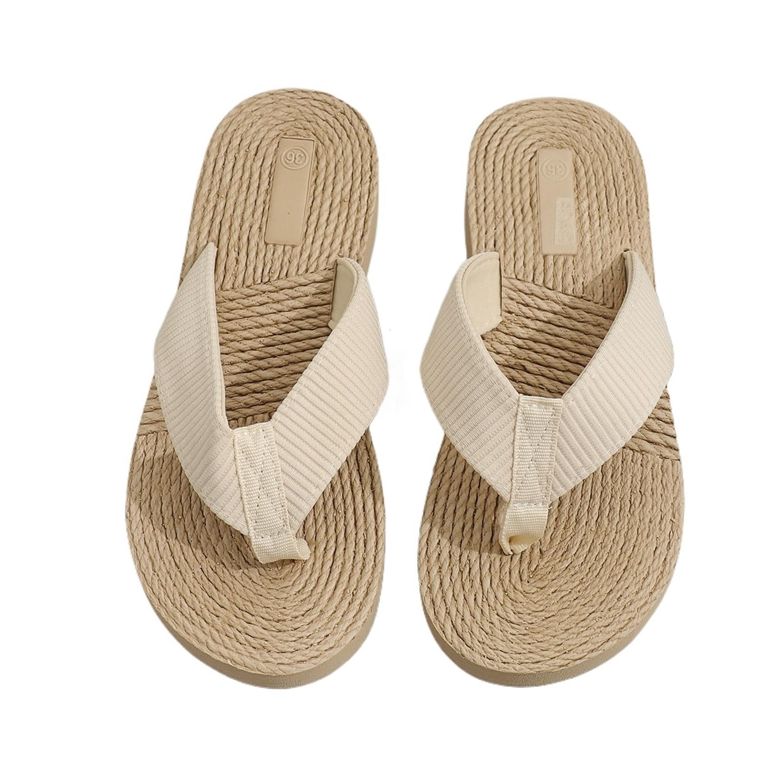 GIJMZY Women's Trend Non-slip Wear Comfortable Soft Sole Lightweight Cool Mid-heel Flip-flops(Beige,37)