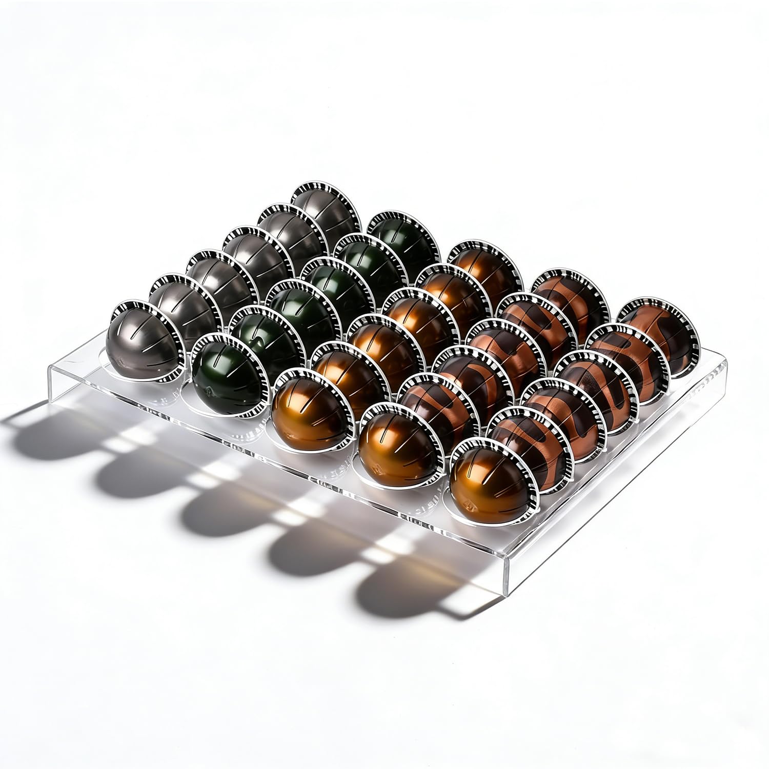 Coffee Pod Holder, NEWRAIN Coffee Capsule Storage Tray Drawer Insert Organizer Holds 30 Pods Compatible with Nespresso Vertuoline Capsules Drawer of Kitchen, Home