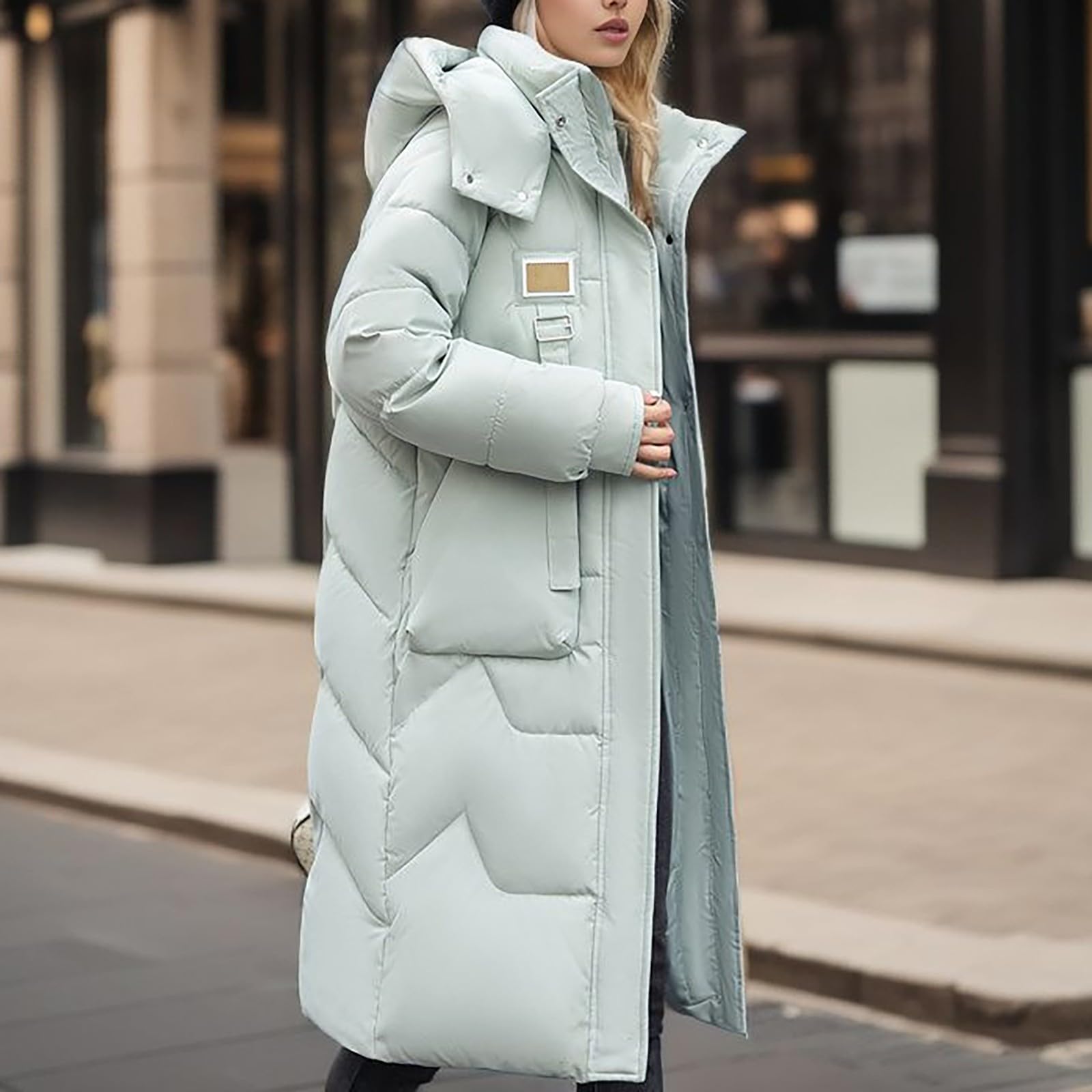 Chaqueta acolchada de plumón para mujer, abrigo acolchado de longitud media, abrigos largos acolchados para mujer con capucha desmontable, abrigo sólido para mujer, abrigo impermeable de manga larga,