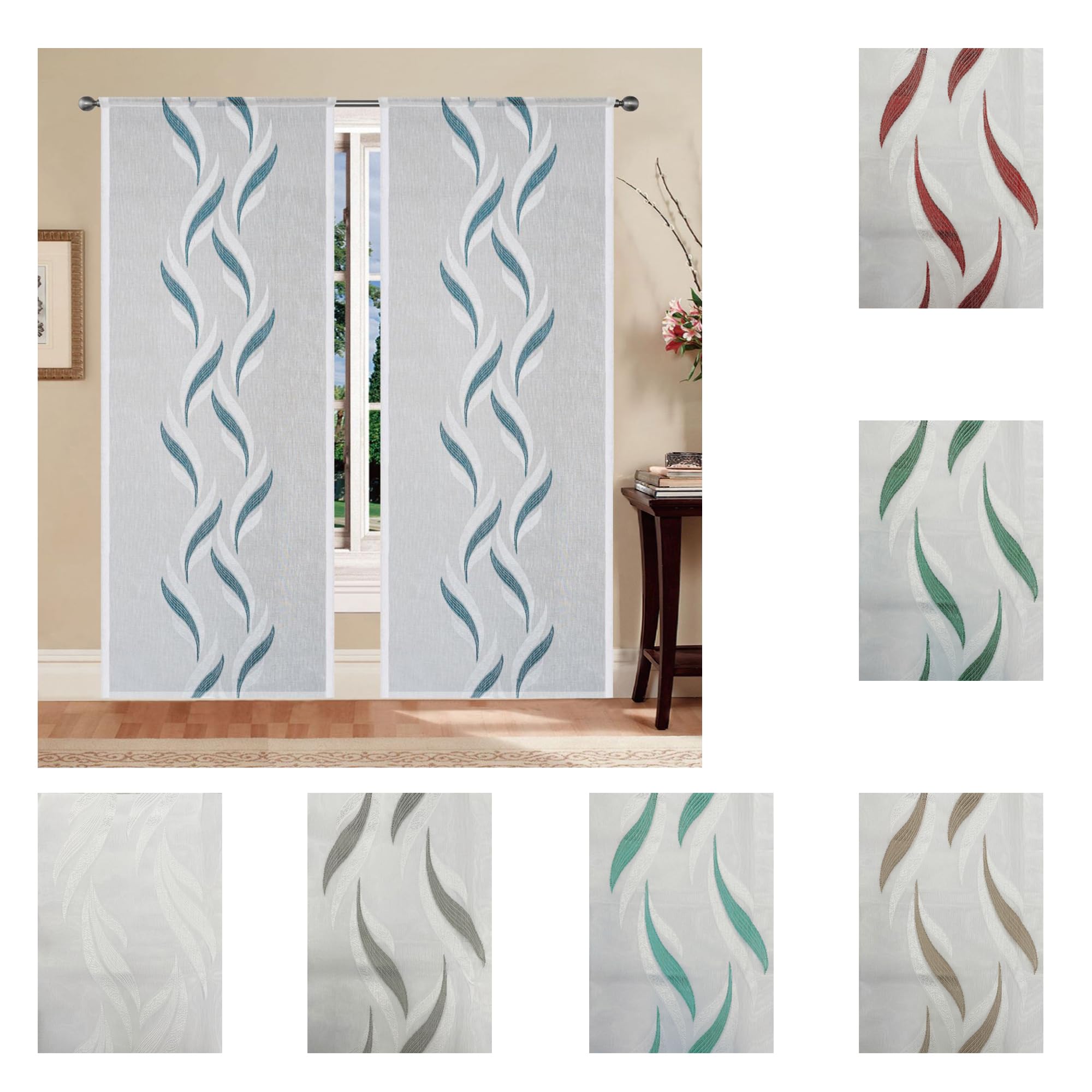Home Tresor - Tende per Interni Voile Semitrasparenti, Coppia Tende a Vetro, Tendine per Finestra e Porta Cucina, Soggiorno con Foglie Ricamate Astrid B1 (45x240 cm, Beige