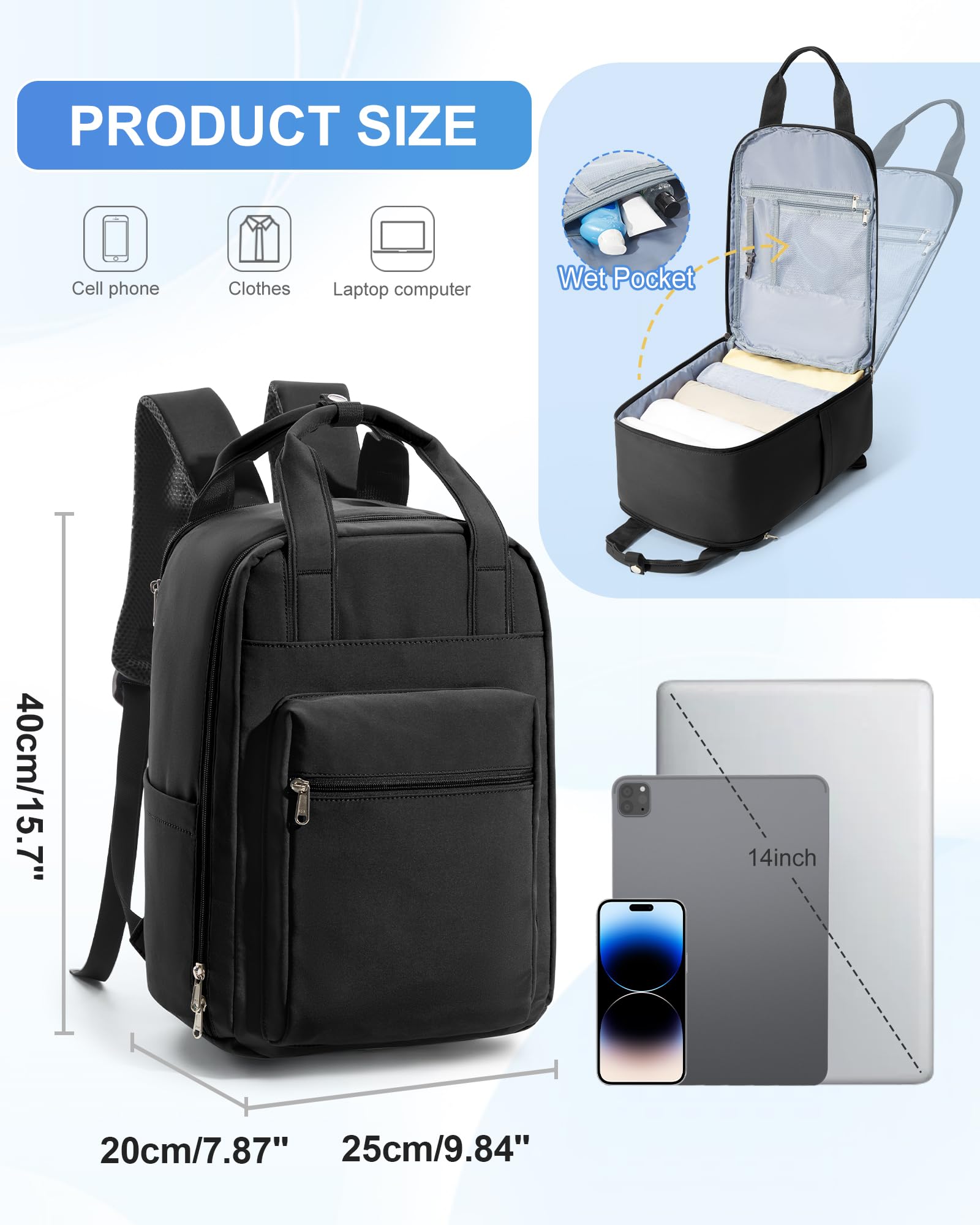 SZLX Zaino Ryanair 40x20x25 Donna Zaino da Viaggio 40x30x20 Sottovuoto con pompa Bagaglio a Mano Sottovuoto Uomo Borse da Cabina 45x36x20 Easyjet con scomparto per scarpe per Laptop da 14 Pollici