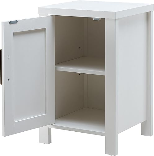 Miniatura 4 de Kings Brand Furniture Sendero Mesita de noche auxiliar con armario de almacenamiento, moderna y elegante mesita de noche con estante de Blanco,Negro