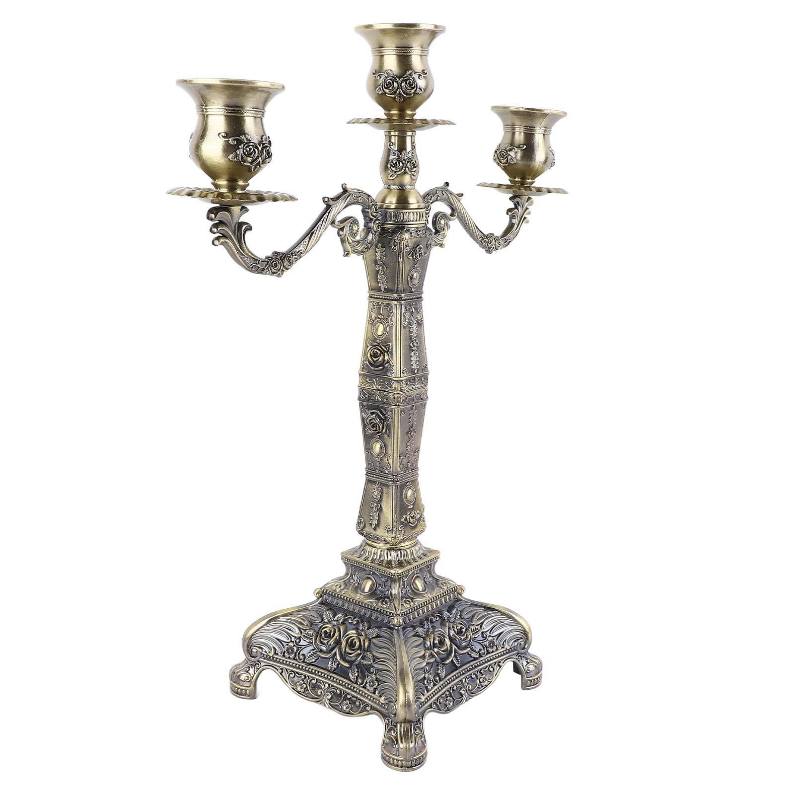 Candelabro a 5 bracci, portacandele a cono, supporto per candele retrò in stile europeo per matrimoni, tavoli da pranzo e feste di Natale. (Bronze Three Heads)