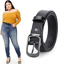 JASGOOD Women Black Large Leather Belt Plus Size Polished Buckle for Jeans Pants