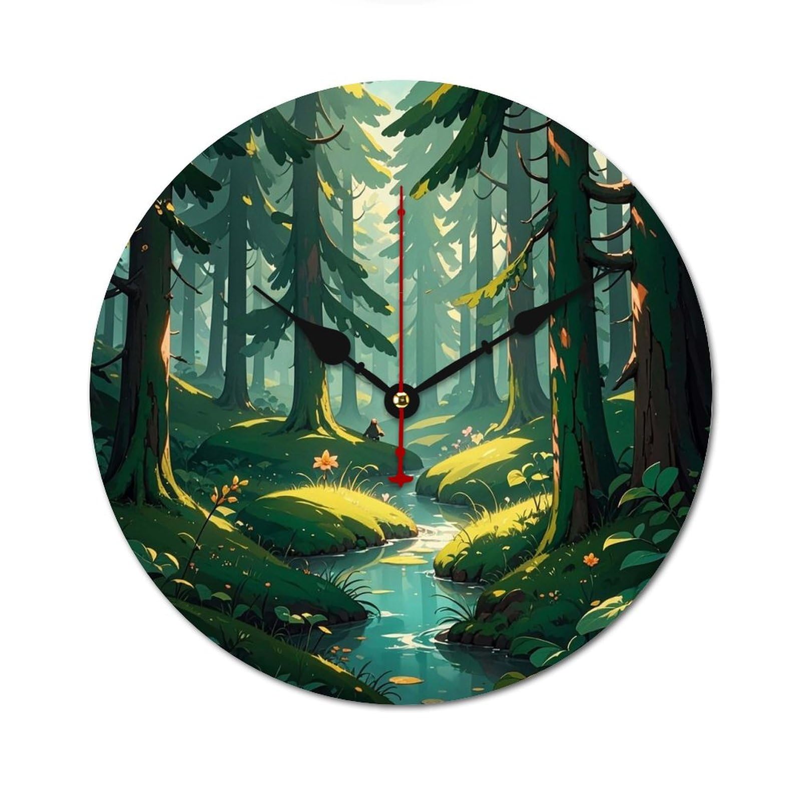 Horloge murale silencieuse en bois enchanté vert foncé sans échelle pour supprimer le bruit