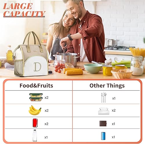 Miniatura 2 de LOKASS Lonchera personalizada para mujeres, lonchera aislada con inicial N para adultos, bolsa de almuerzo para el trabajo, regalos para el