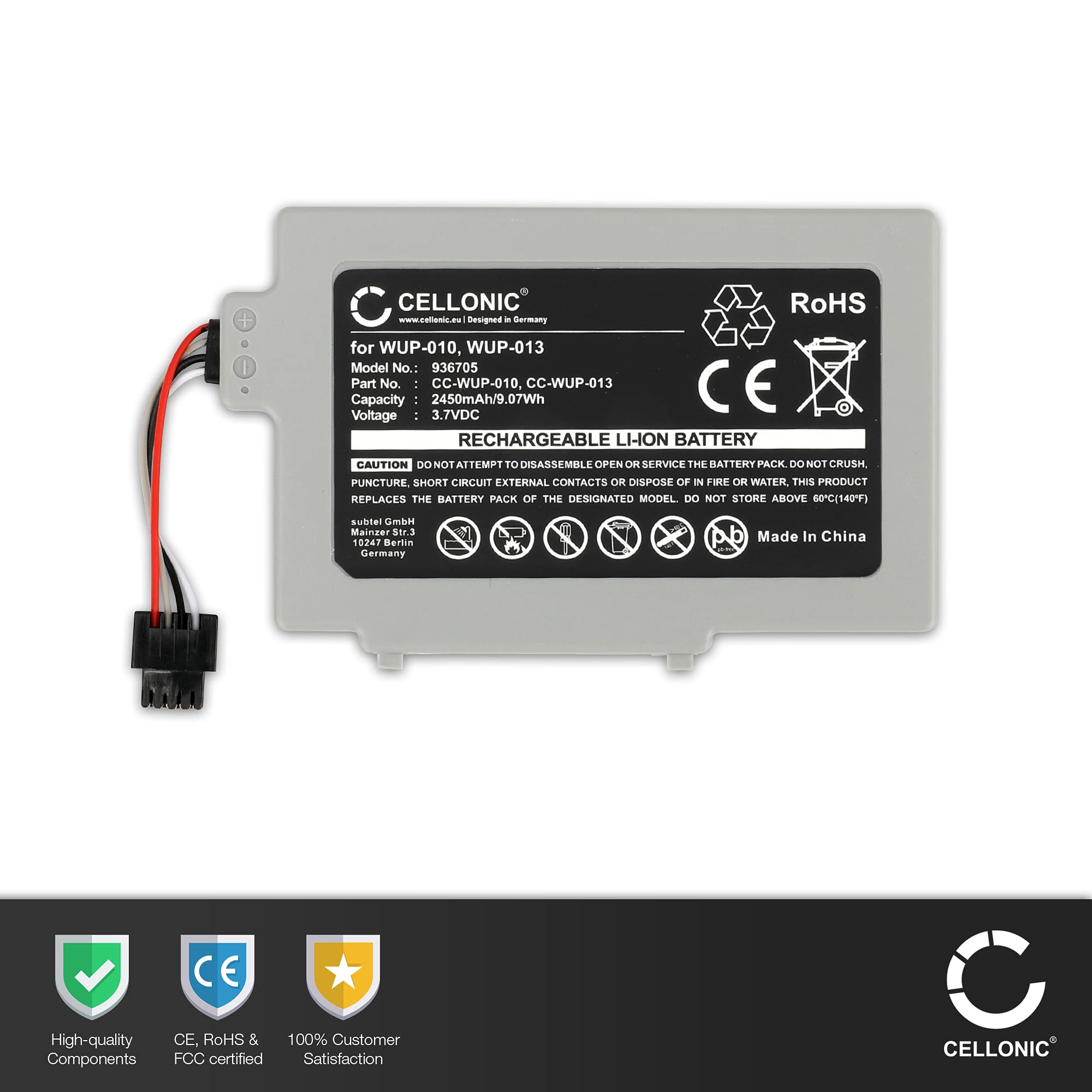 CELLONIC 1x Batería para Videoconsola Compatible con Nintendo Wii U Gamepad, WUP-010 - (2450mAh, 3.7V)