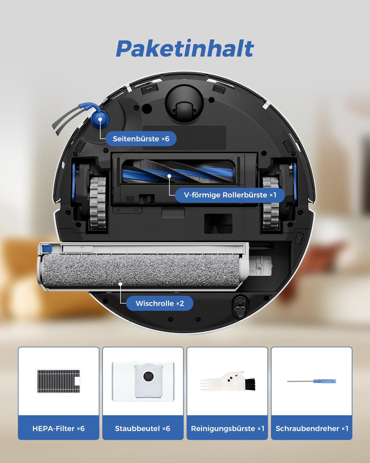 T90 PRO Omni Zubehör für ECOVACS DEEBOT T90 PRO Omni / T90 Omni / X12 PRO Omni Saugroboter, 23 Stück Ersatzteileset for ECOVACS T90 PRO Omni: Hauptbürste, 2 Wischroller, 6 Staubbeutel, 6 Filter