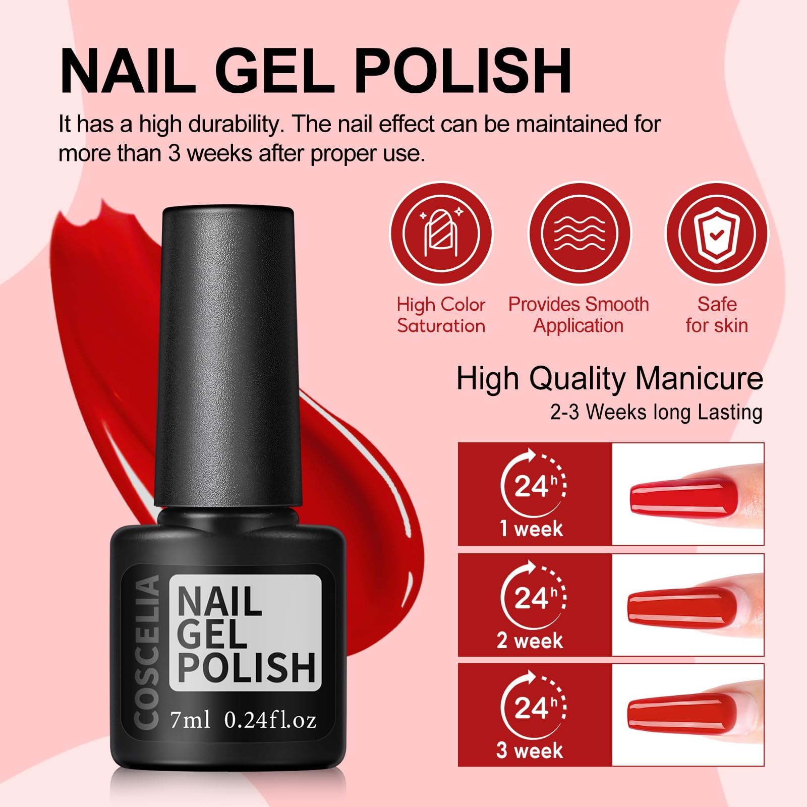 COSCELIA Zestaw Startowy do Paznokci Żelowych - 40 Sztuk, Lakiery UV z Lampą, Base Coat Top Coat, Studio Paznokci, Kompletny