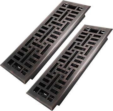 Howeall 4x14 Inches 2 Pack Heavy Duty Walkable Floor Register Easy Adjust Air Supply Lever Floor Vents - Seattle Design - Vent Cover for Home Floor - Oil Rubbed Bronze