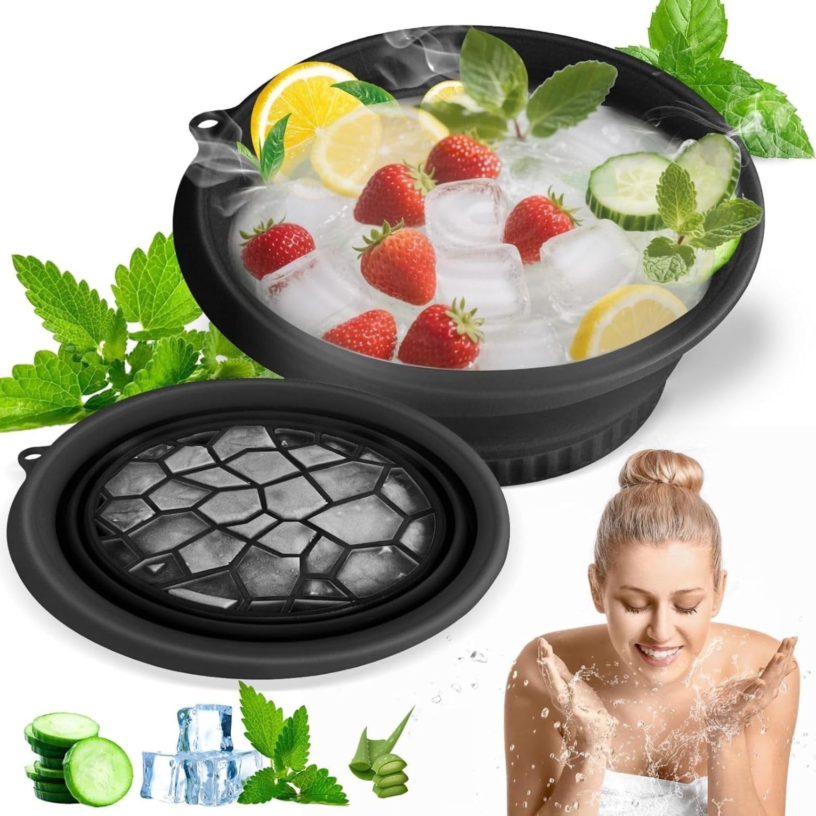 Silicone Face Ice Bowl with Built-in Ice Tray | Collapsible Facial Ice Bath Tub | Cold Plunge Bowl for Face | Skin Tightening, Puffiness & Glow Therapy at Home-image-24
