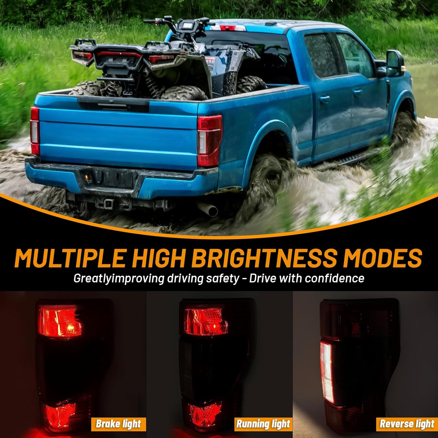Tail Lights Taillights Assembly for 2020-2022 Ford F-250 F250 F-350 F350 Super Duty, Red Rear Brake Signal Plate Tail Lamp Replacement W/Bulb and Harness Replace FO2801279(Passenger Side (Right))