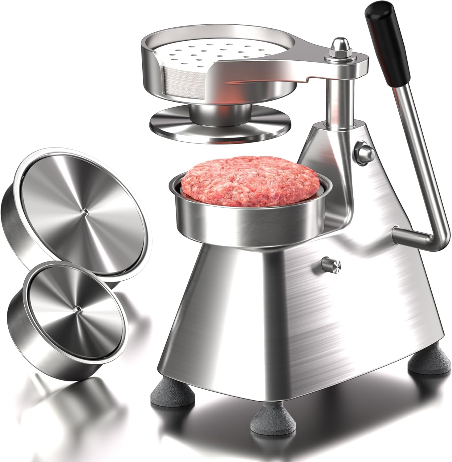 Commercial Hamburger Press Patty Maker, 4/5/6 Inch Stainless Steel Burger Patty Smasher, Hamburger Meat Pressing Forming Processor with 500 PCS Patty Papers for Home Commercial