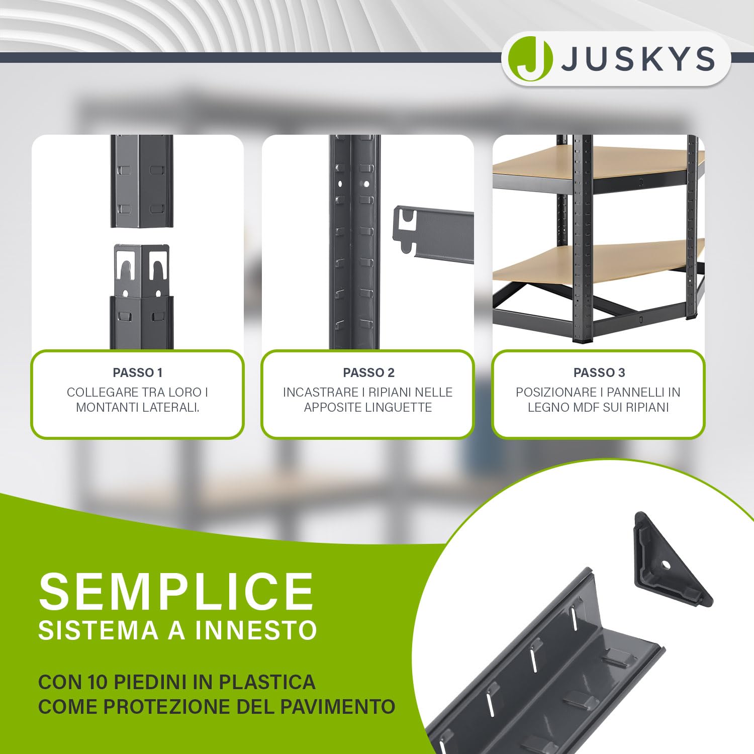 Juskys scaffale ad angolo Corner Basic 180×70×40–70 cm (AxLxP) – 5 ripiani in metallo zincato, portata 875 kg – a innesto per cantina o garage (grigio)