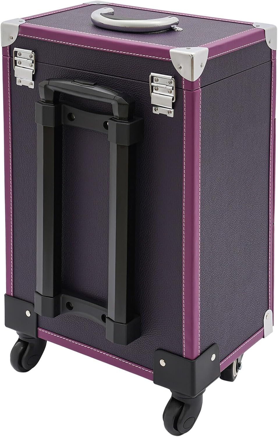 Rolling Makeup Train Case, Professional Large Makeup Organizer Nail Polish Cosmetic Box Waterproof Salon Barber Makeup Train Trolley w/4 Wheels & Keys for Make Up Hairstylists Nail Tech Pink
