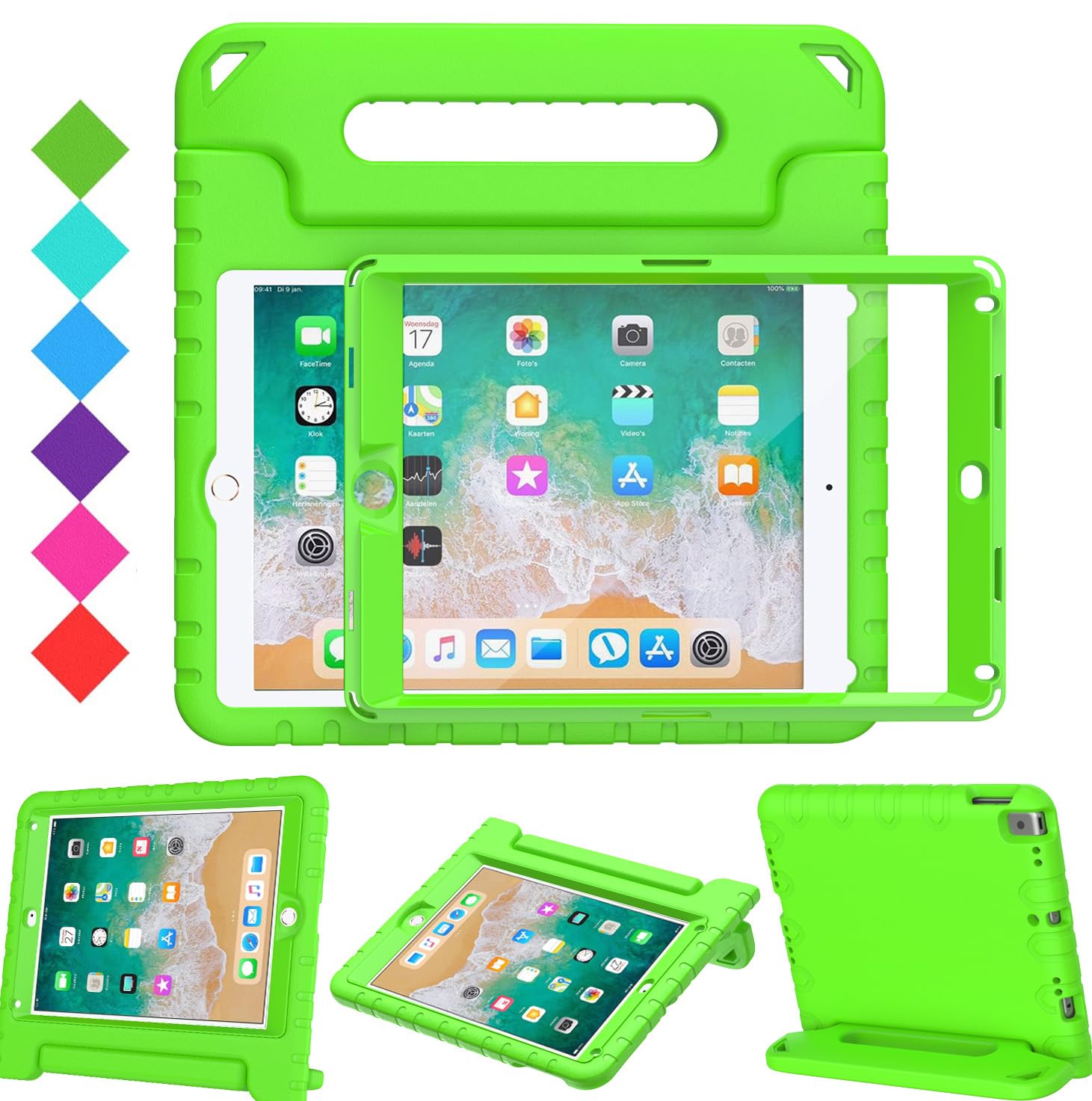 Casecentive Kidsproof - Custodia antiurto per bambini per iPad 9.7 (2017 / 2018) / Air 2 - Celeste
