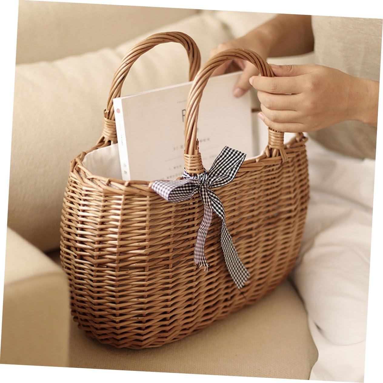 Cute Straw Tote Bag Baskets for Storage Purse Basket for Shelves Outdoor Flower Container