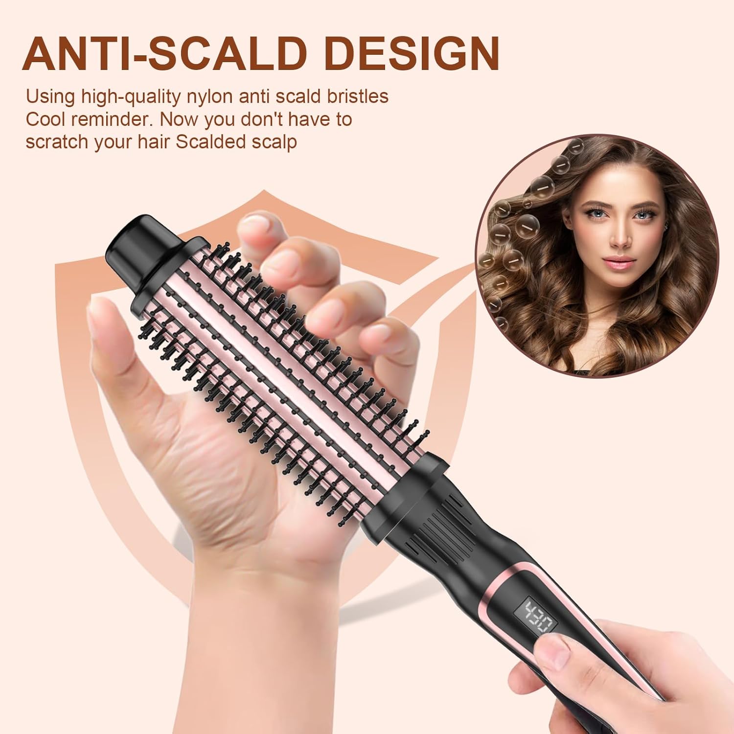 Thermal Brush for Blowout Look, Heated Round Brush with Dual Voltage & Adjustable Temperature, Smooth & Voluminous Curls, Travel-Friendly Hair Styling Tool (Rose Gold, 1.5 inch Extra Large)