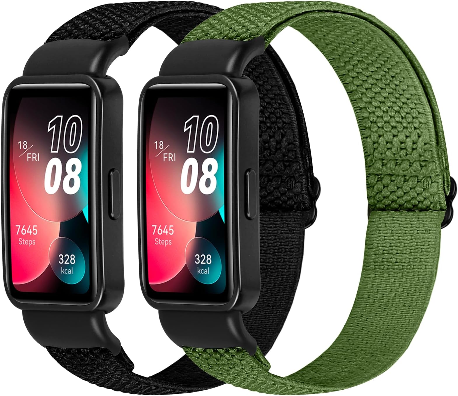 Tiptops Elastic Straps Compatible with Huawei Band 8/Huawei Band 9/Huawei Band 10 Men Women, 2 Pack Adjustable Stretchy Bracelets Sport Nylon Replacement Bracelet for Huawei Band 8/9/10(NFC)
