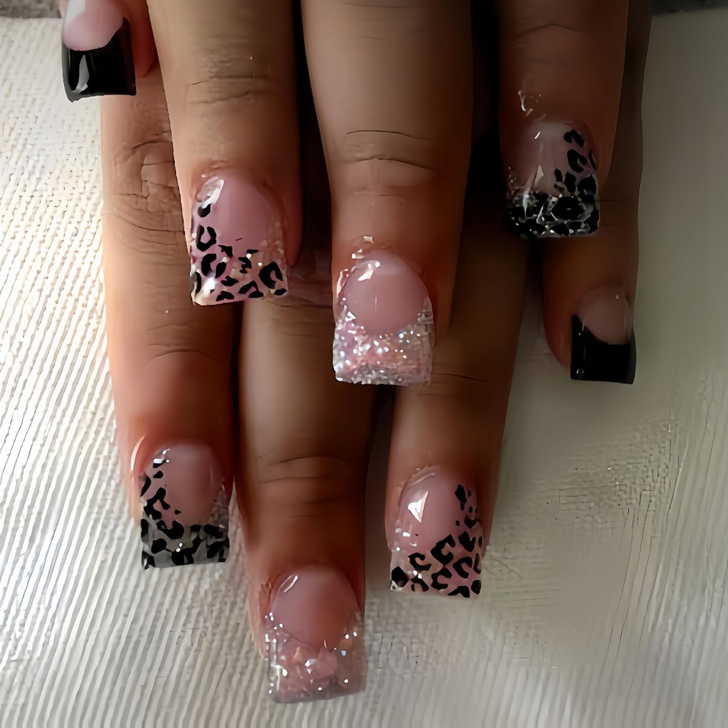Photo 1 of [SIMILAR ITEM] Square Press on Nails Medium Christmas Fake Nails Red Glitter Bling French Tip Acrylic Nails Full Covert Stick on Nails Sparkly Artificial Acrylic Nail for Women Nails Art Manicure 24 Pcs